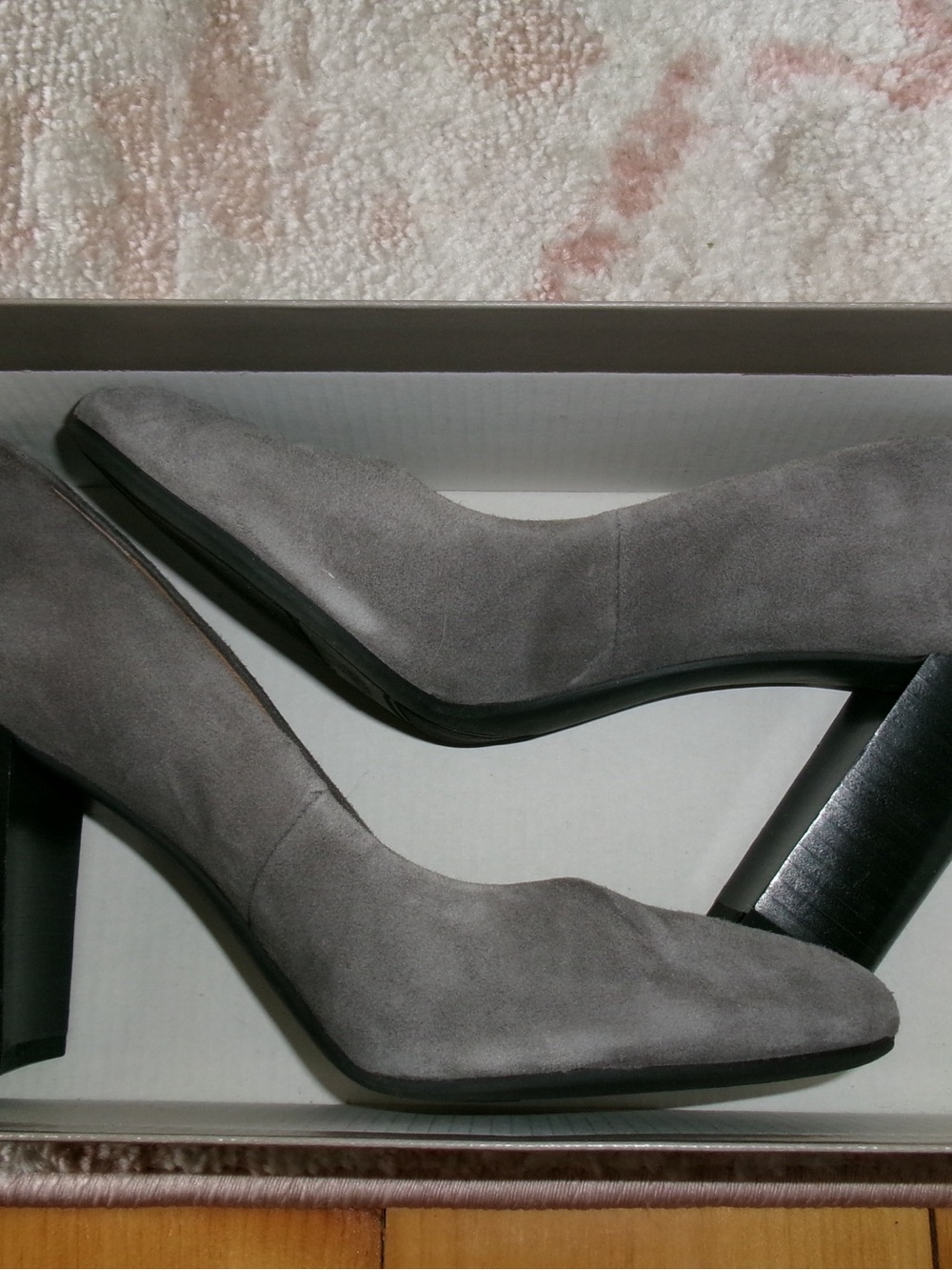 Franco Sarto Grey Suede Pointed Block Heel Pumps